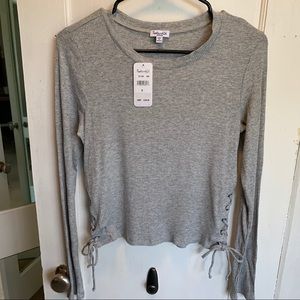 ✨ Splendid Side Tie Ribbed Lace Up Shirt ✨